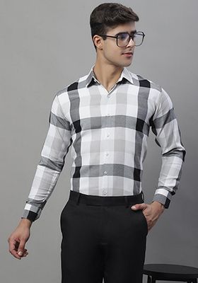 Black Checkered Cotton Shirt For Men