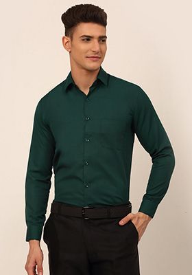 Green Cotton Blend Shirt For Men