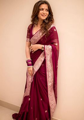 Maroon Weaving Silk Saree Set