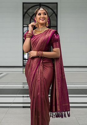 Wine Weaving Silk Saree Set