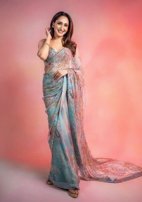 Sky Blue Motif Silk Saree Set