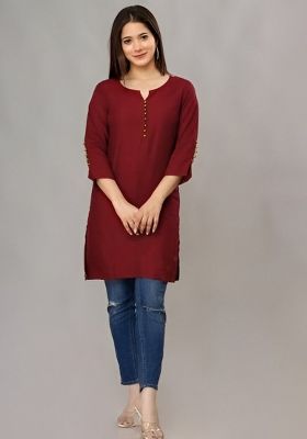 Maroon Solid Roman Silk Top